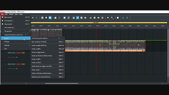 Formats for audio export in the file menu