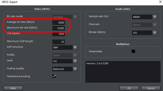 Comprimir MP4 por meio de configurações HEVC