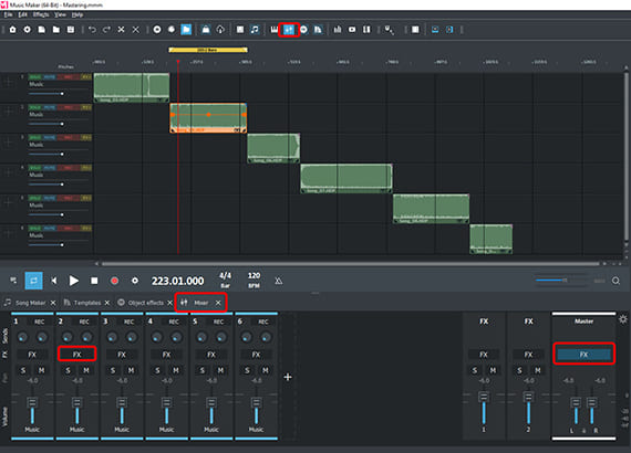 Open mixer for track and master effects