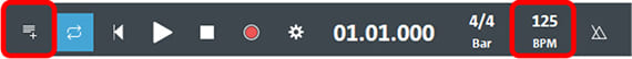 Symbole "Spuren hinzufügen" + "BPM" in der Transportkontrolle