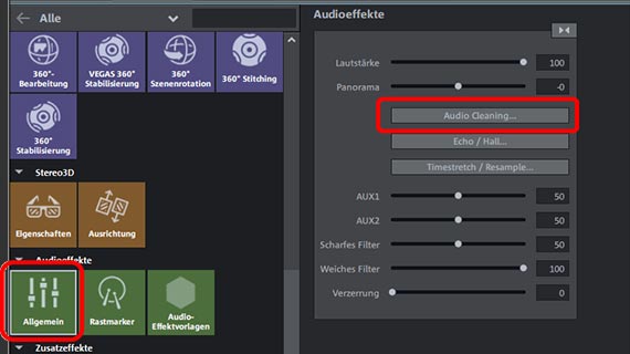 Audio Cleaning im Audioeffekte-Dialog