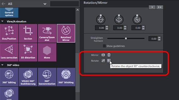 "Rotation/Mirror" effect dialog