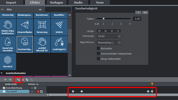 Keyframes setzen für eine Speed Ramp