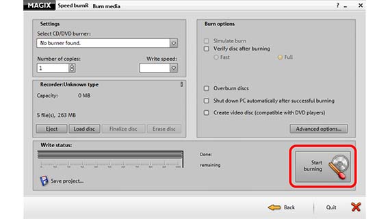 Click "Next" and start burning