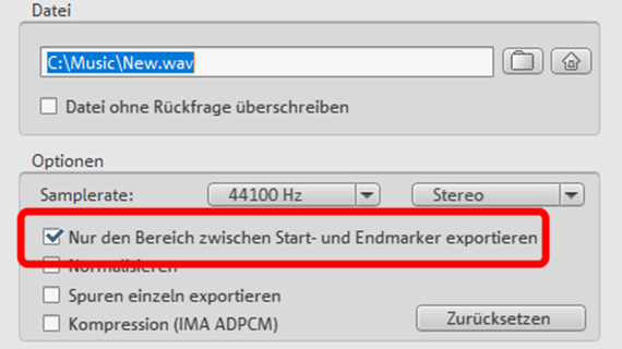 Sample als WAV-Datei exportieren