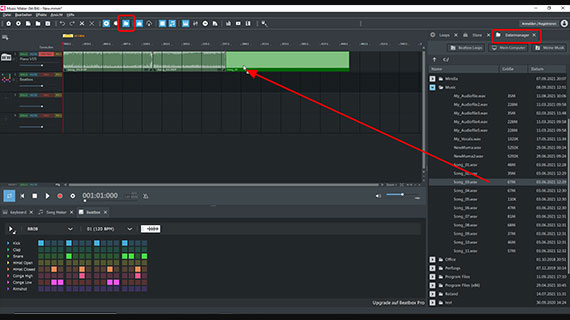 Dateimanager öffnen und Audiodateien hintereinander laden