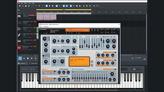 Open additional software instruments via the instrument icon in the track header