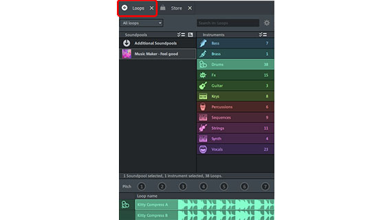 Select soundpool loops in the Media Pool