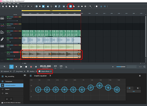 Object effects with graphic equalizer