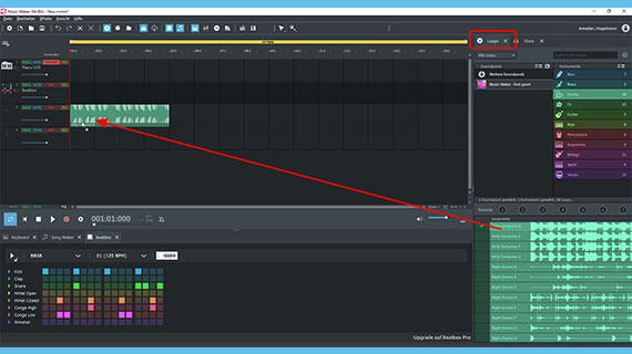 Soundpool-Loops im Media Pool ins Arrangement ziehen