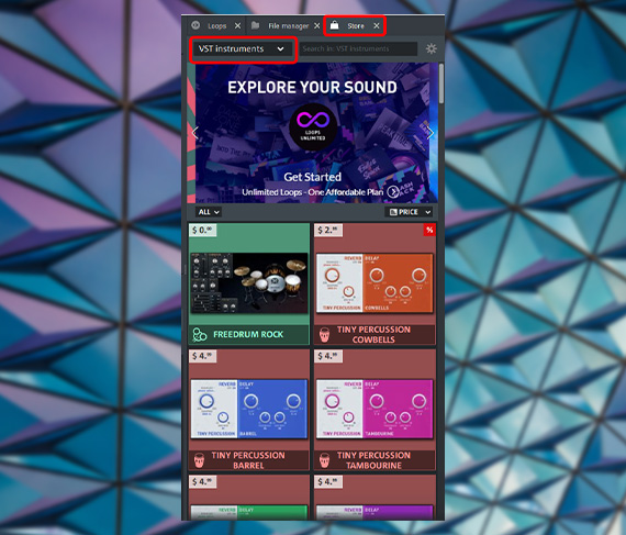 Buy additional VST instruments in the store