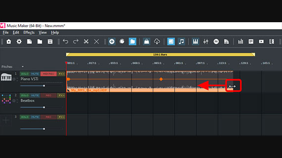 Push the MP3 file together at the edges to shorten it