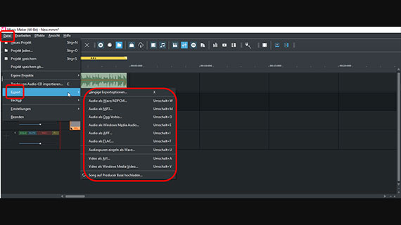 Export-Optionen im Datei-Menü