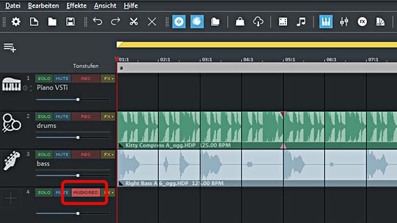 Audio-Aufnahme-Spur mit Begleitung