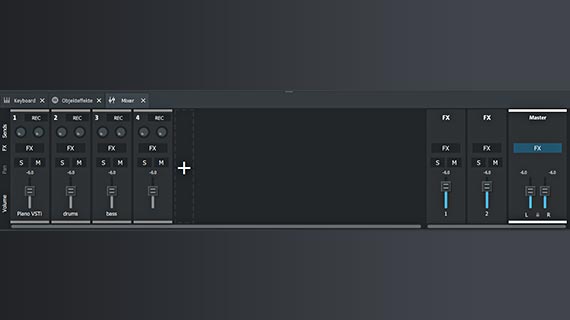 Virtuelles Mischpult mit Spureffekten und Mastering