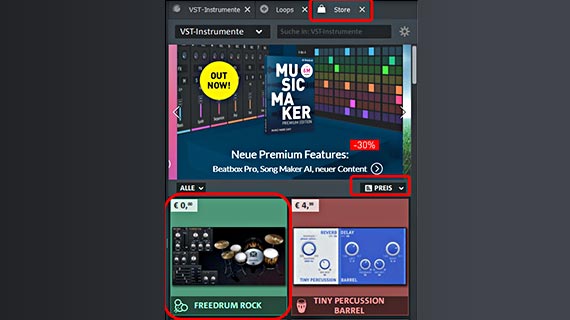 Im Store weitere Software-Instrumente oder Soundpools installieren