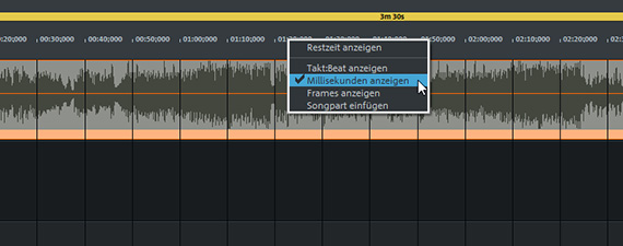 Zeitleiste per Rechtsklick in Millisekunden umschalten