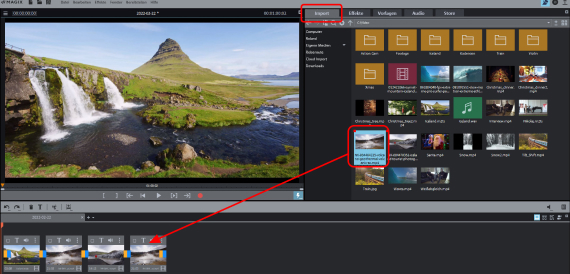 Import uit Mediapool Laad videobestanden in het storyboard via drag & drop
