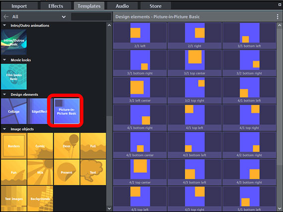 Templates for picture-in-picture effects