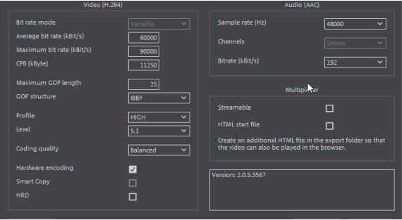 Vidéo deluxe - réglages manuels pour le format MP4