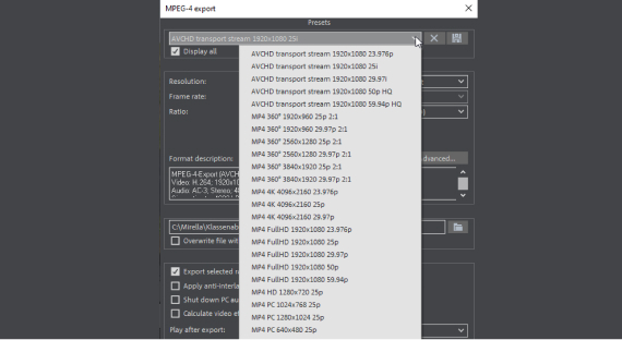 Movie Studio - Configurações para MP4