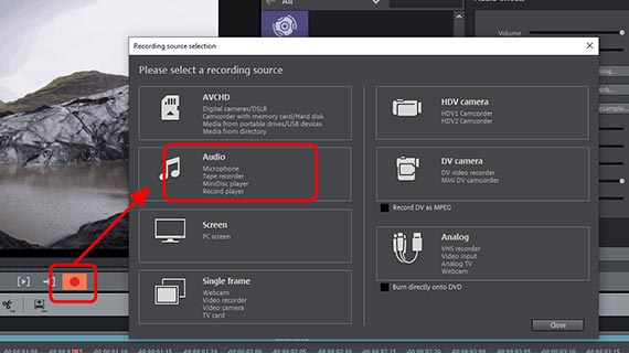 Modifica della traccia audio con la registrazione audio