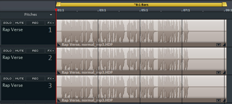 Three takes with wave form